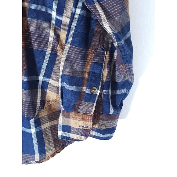 Haggar Men's Blue & Brown Plaid Button-Up Shirt With Chest Pockets Long Sleeve S - Picture 6 of 11